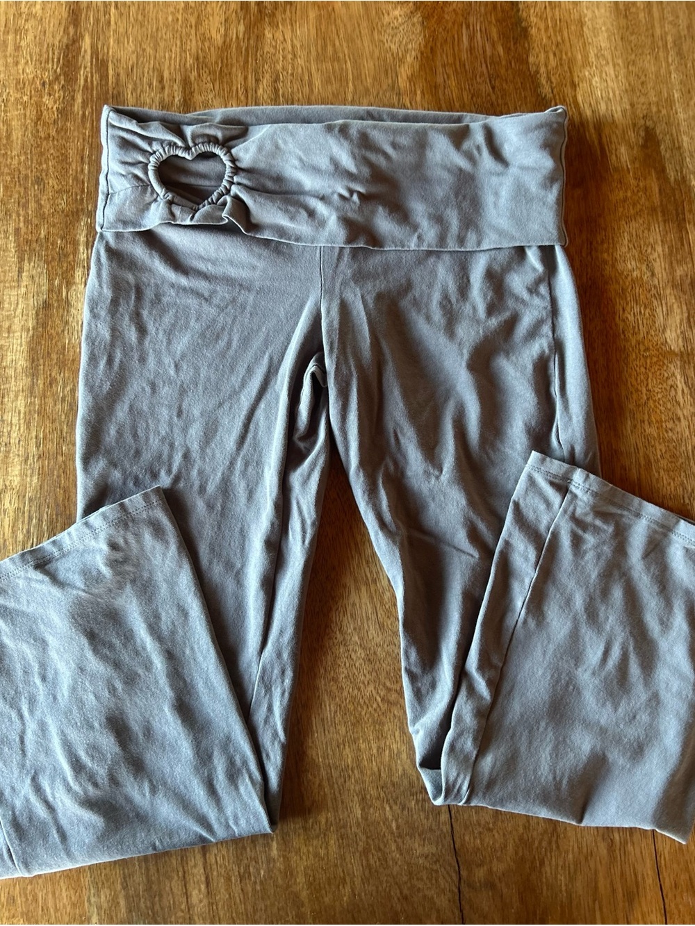 Mid-rise Flare Grey Yoga Pants Heart Cutout Fold Over Y2K Coquette Soft Girl 00s